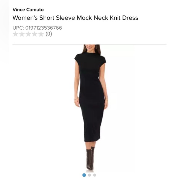 Vince Camuto Black Short Sleeve Mock Neck Knit Dress - Picture 1 of 5